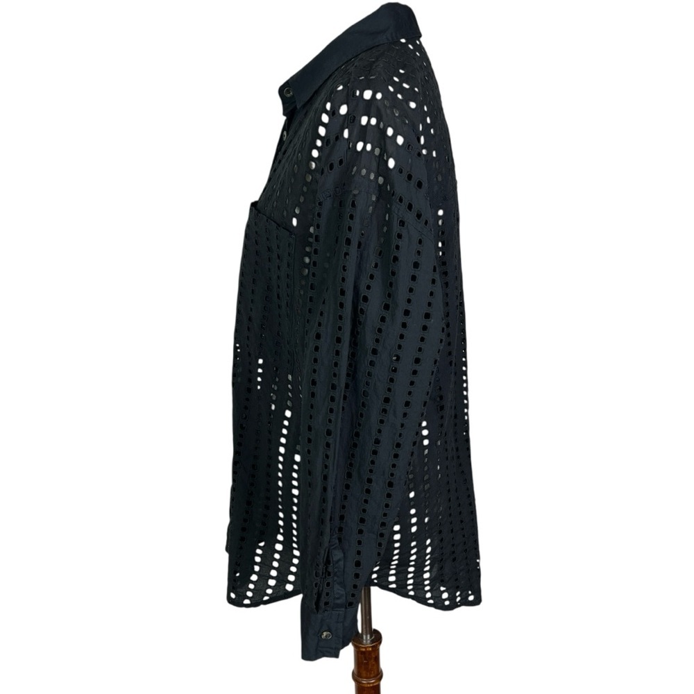 CALIA Black Eyelet Button Down Shirt Women’s Size Medium 100% Cotton Sheer Boho - Picture 5 of 10